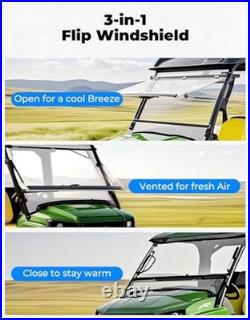 3-in-1 Flip Windshield Compatible with John Deere Gator HPX, XUV