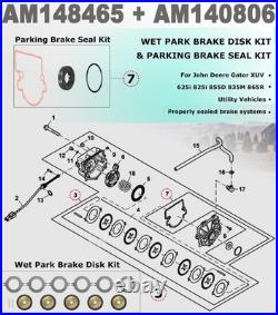 For John Deere Gator AM148465 Wet Brake Disk Kit+AM140806 Parking Brake Seal Kit
